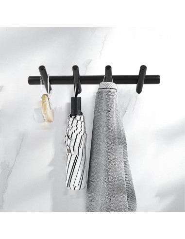 Perchero de Madera KYSMOTIC Negro 4 Ganchos Montado en Pared
