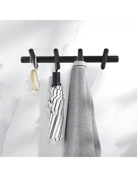 Perchero de Madera KYSMOTIC Negro 4 Ganchos Montado en Pared