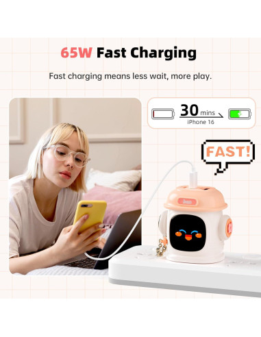 Cargador Divoom Dipow 65W USB-C Rápido 3 Puertos Rosa