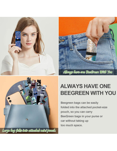 BeeGreen 12 Bolsas de Compras Reutilizables Plegables 22.68 kg