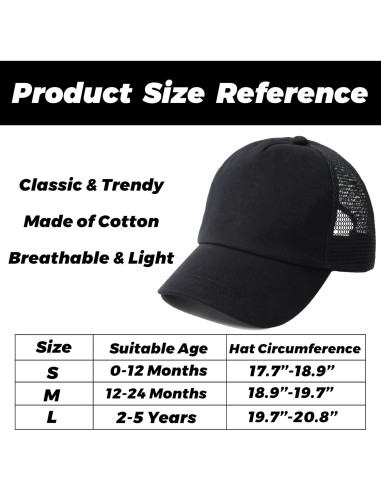 Gorra de béisbol ajustable para bebé 0-12 meses negra