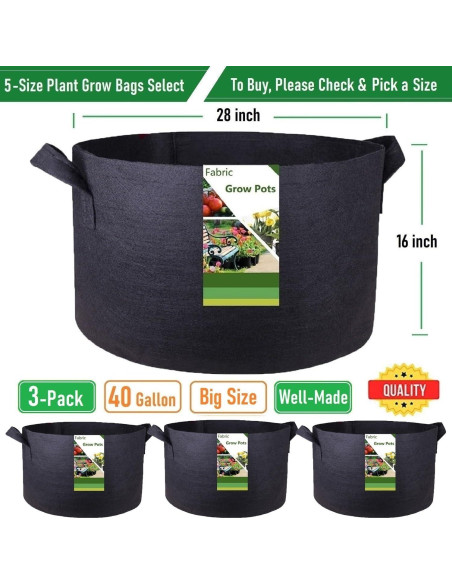 Paquete de 3 Bolsas de Cultivo Tespher 40 Galones 70x40 cm