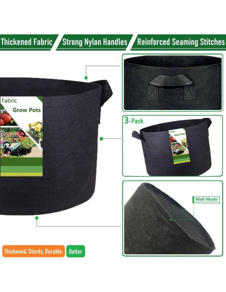 Paquete de 3 Bolsas de Cultivo Tespher 40 Galones 70x40 cm