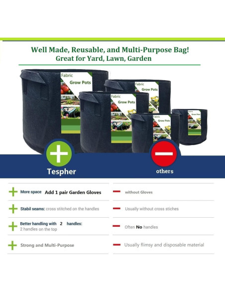 Paquete de 3 Bolsas de Cultivo Tespher 40 Galones 70x40 cm