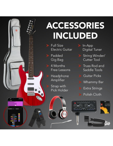 Kit de Guitarra Eléctrica HSS para Principiantes - Rojo Cereza/Blanco