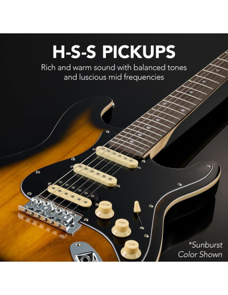 Kit de Guitarra Eléctrica HSS para Principiantes - Rojo Cereza/Blanco