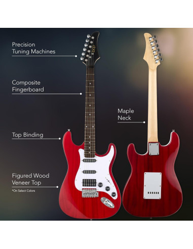 Kit de Guitarra Eléctrica HSS para Principiantes - Rojo Cereza/Blanco