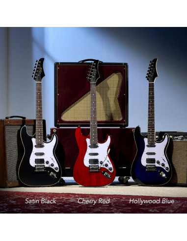 Kit de Guitarra Eléctrica HSS para Principiantes - Rojo Cereza/Blanco