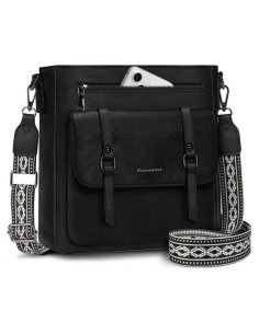 Bolso Cruzado Rainsmore de Cuero Impermeable para Mujeres - Negro