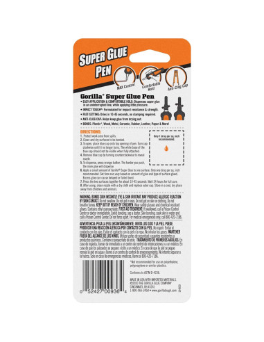 Bolígrafo Super Glue Gorilla 6g Transparente - Aplicador Fácil