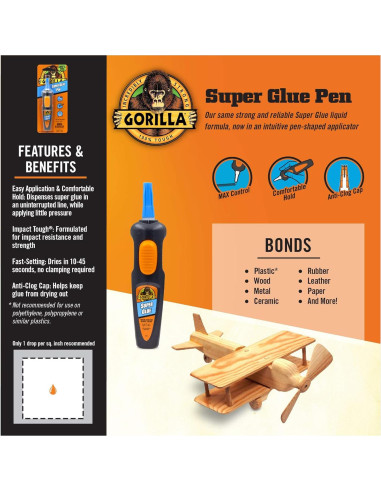 Bolígrafo Super Glue Gorilla 6g Transparente - Aplicador Fácil