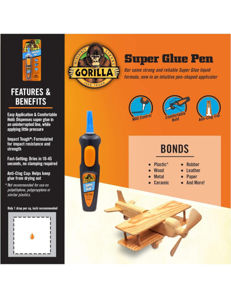 Bolígrafo Super Glue Gorilla 6g Transparente - Aplicador Fácil