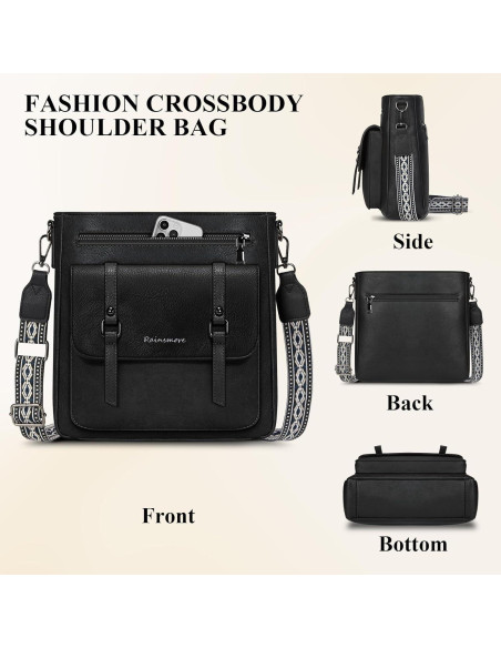 Bolso Cruzado Rainsmore de Cuero Impermeable para Mujeres - Negro