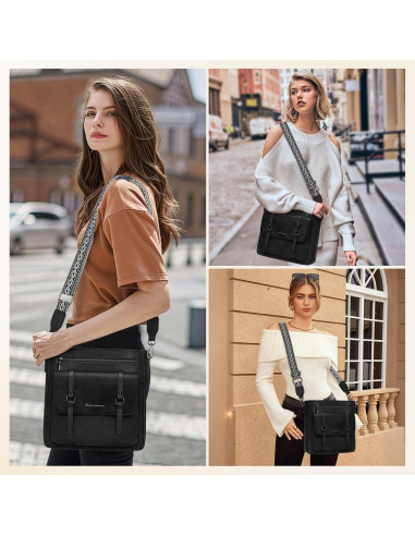 Bolso Cruzado Rainsmore de Cuero Impermeable para Mujeres - Negro