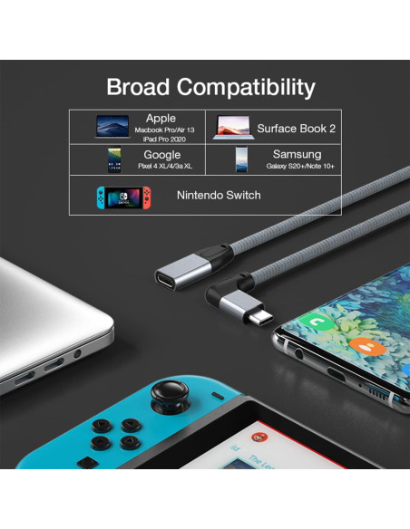 Cable Extensión USB-C 90 UseBean 0.18m 100W 20Gbps 4K