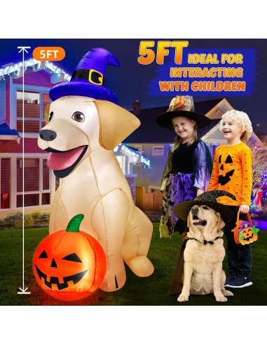 Decoración Inflable de Halloween 5 Pies Perro Labrador con LED
