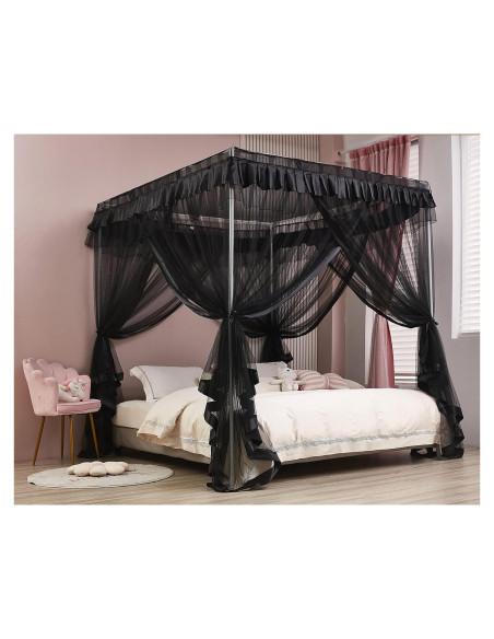 Cortina de Cama con Dosel Mengersi Individual Negro 99x198 cm