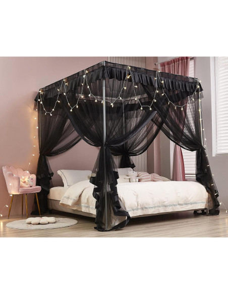 Cortina de Cama con Dosel Mengersi Individual Negro 99x198 cm