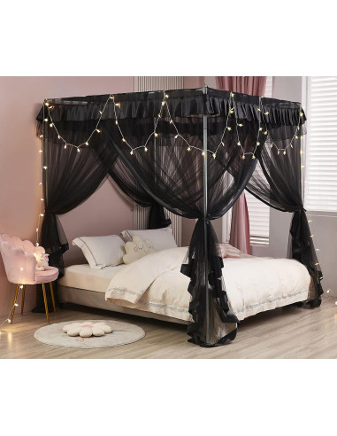 Cortina de Cama con Dosel Mengersi Individual Negro 99x198 cm