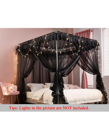 Cortina de Cama con Dosel Mengersi Individual Negro 99x198 cm