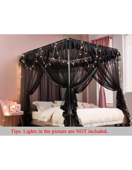 Cortina de Cama con Dosel Mengersi Individual Negro 99x198 cm