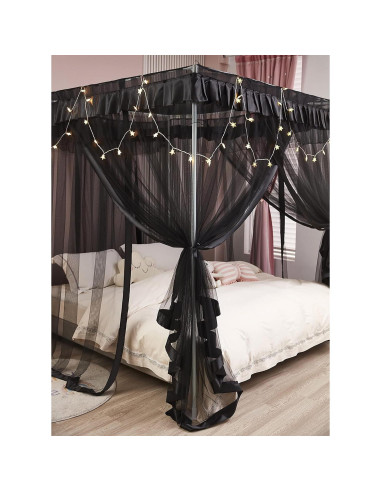 Cortina de Cama con Dosel Mengersi Individual Negro 99x198 cm