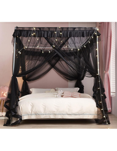 Cortina de Cama con Dosel Mengersi Individual Negro 99x198 cm