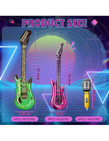 Set 24 Pcs Juguetes Inflables Tradder Fiesta Musical 80s 90s