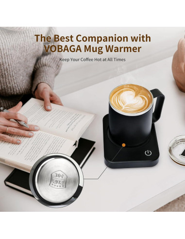 Taza de Café VOBAGA 15oz Acero Inoxidable Negro con Tapa