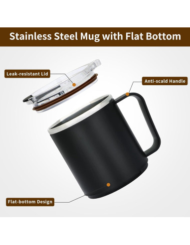 Taza de Café VOBAGA 15oz Acero Inoxidable Negro con Tapa