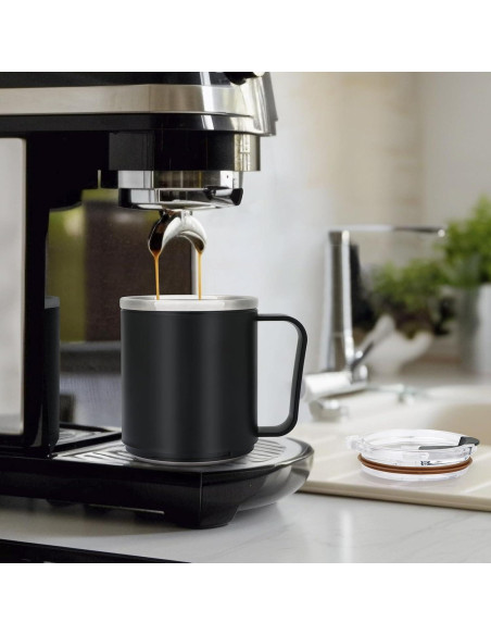 Taza de Café VOBAGA 15oz Acero Inoxidable Negro con Tapa