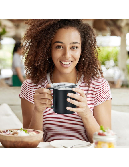 Taza de Café VOBAGA 15oz Acero Inoxidable Negro con Tapa