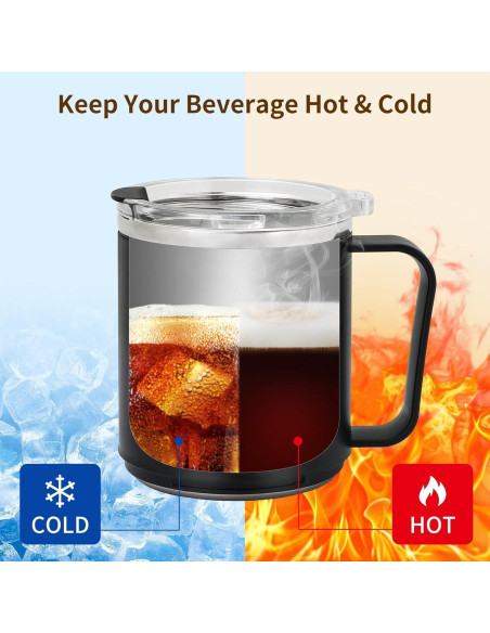 Taza de Café VOBAGA 15oz Acero Inoxidable Negro con Tapa