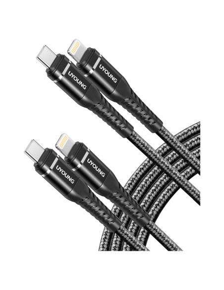 Cargador Rápido USB C a Lightning UYOUNG 1 Pie Negro 2 Pack
