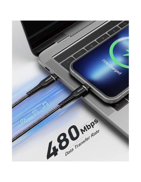 Cargador Rápido USB C a Lightning UYOUNG 1 Pie Negro 2 Pack