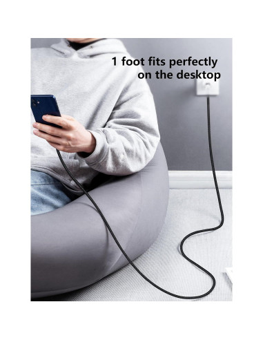 Cargador Rápido USB C a Lightning UYOUNG 1 Pie Negro 2 Pack