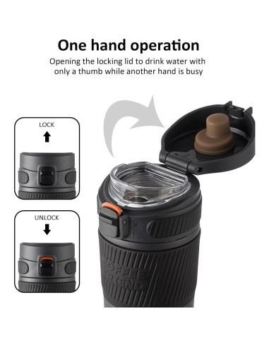 Taza de Viaje TKK 15 oz Acero Inoxidable Aislada Gris