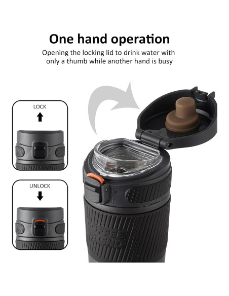 Taza de Viaje TKK 15 oz Acero Inoxidable Aislada Gris