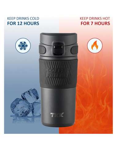 Taza de Viaje TKK 15 oz Acero Inoxidable Aislada Gris