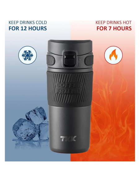 Taza de Viaje TKK 15 oz Acero Inoxidable Aislada Gris
