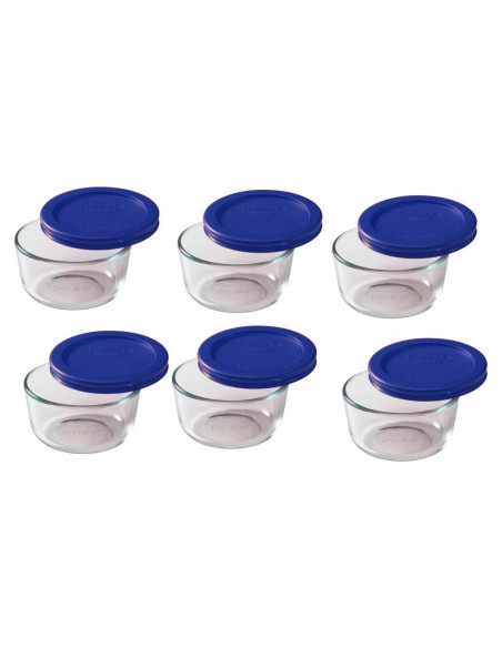 Pyrex Juego de 6 Tazones de Vidrio 1 Taza con Tapas Azul