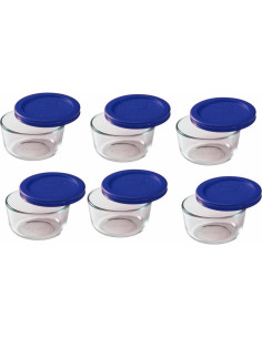 Pyrex Juego de 6 Tazones de Vidrio 1 Taza con Tapas Azul 2