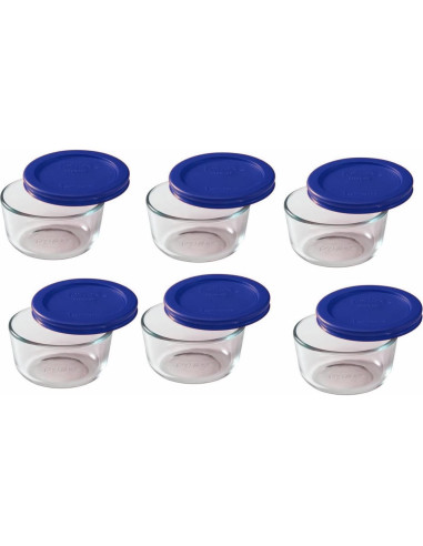 Pyrex Juego de 6 Tazones de Vidrio 1 Taza con Tapas Azul