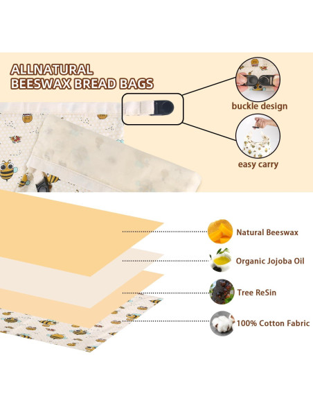 Bolsas de Pan de Cera de Abeja VAKEEN 43x33 cm Reutilizables