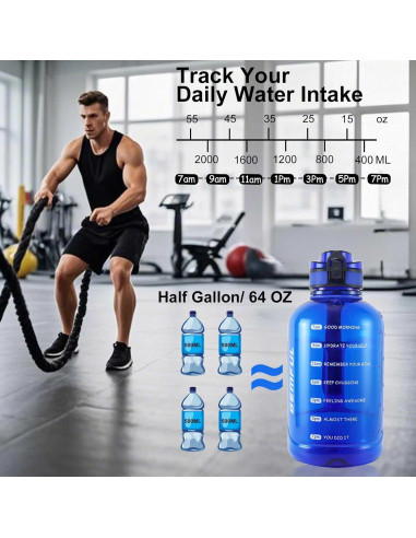 Botella de Agua GEMFUL 2L a Prueba de Fugas Azul Motivacional