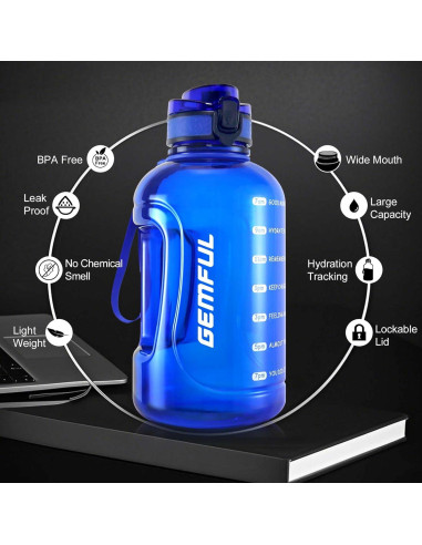 Botella de Agua GEMFUL 2L a Prueba de Fugas Azul Motivacional