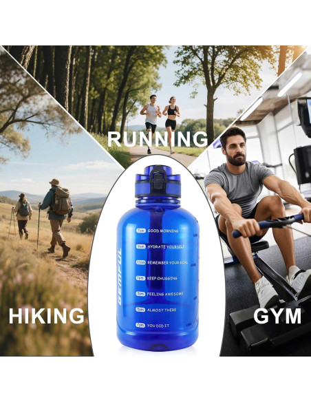 Botella de Agua GEMFUL 2L a Prueba de Fugas Azul Motivacional