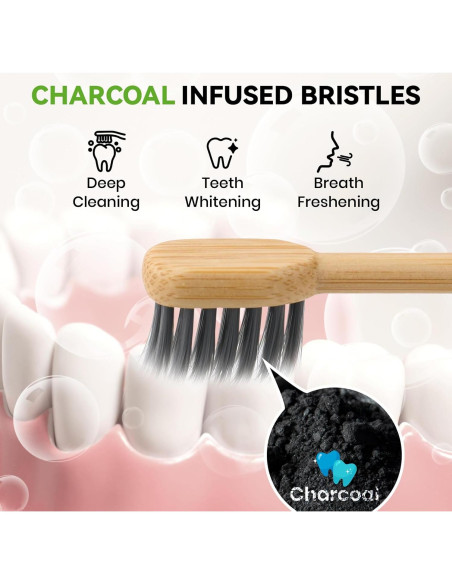Cabezas de cepillo de dientes de bambú Ponpace - Cerdas suaves con carbón