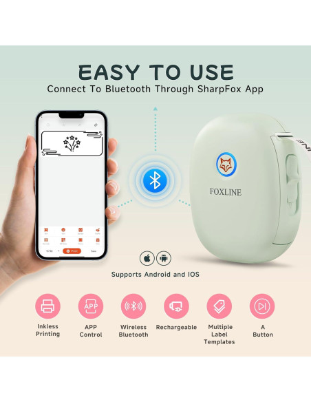 Impresora de Etiquetas FOXLINE F10 Bluetooth Verde Portátil