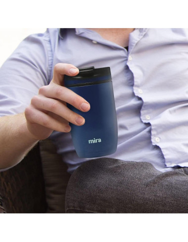 Taza de Café de Viaje MIRA 12 oz Acero Inoxidable Azul